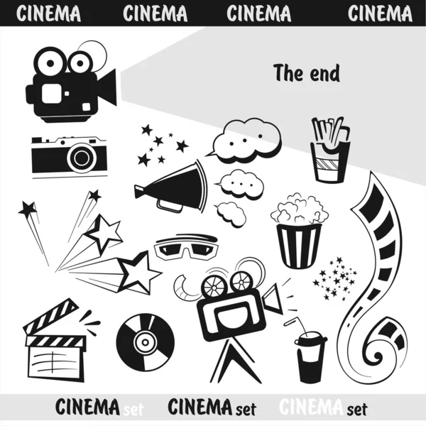 Um conjunto de elementos pretos do filme sobre um fundo branco — Vetor de Stock