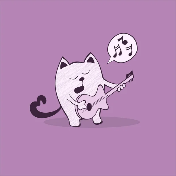 Gato con soporte de guitarra y jugar — Vector de stock