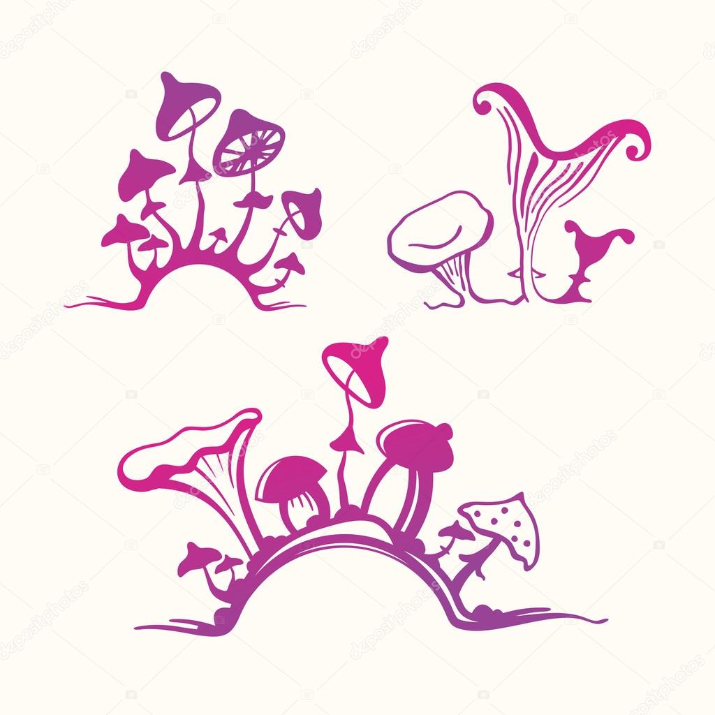 Set of stylized mushrooms