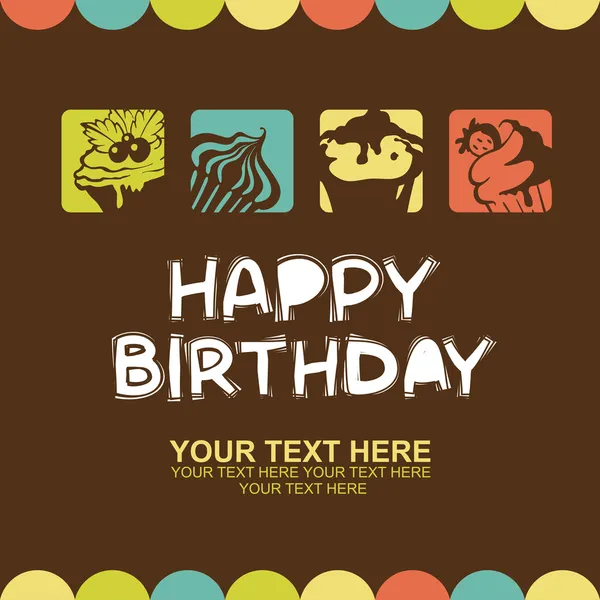カップケーキとかわいいお誕生日カード。ベクトル イラスト — ストックベクタ