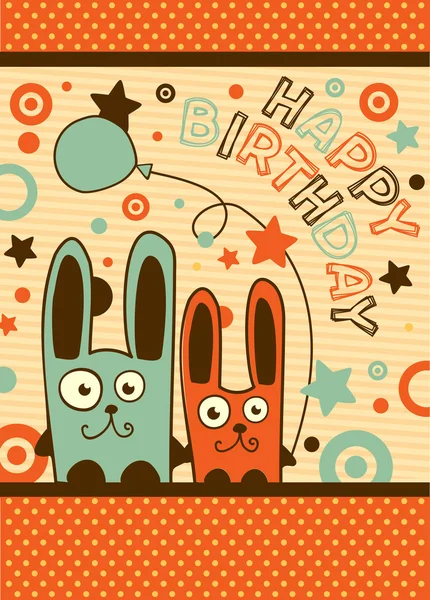 행복 한 생일 축 하 카드 풍선 및 토끼 — 스톡 벡터