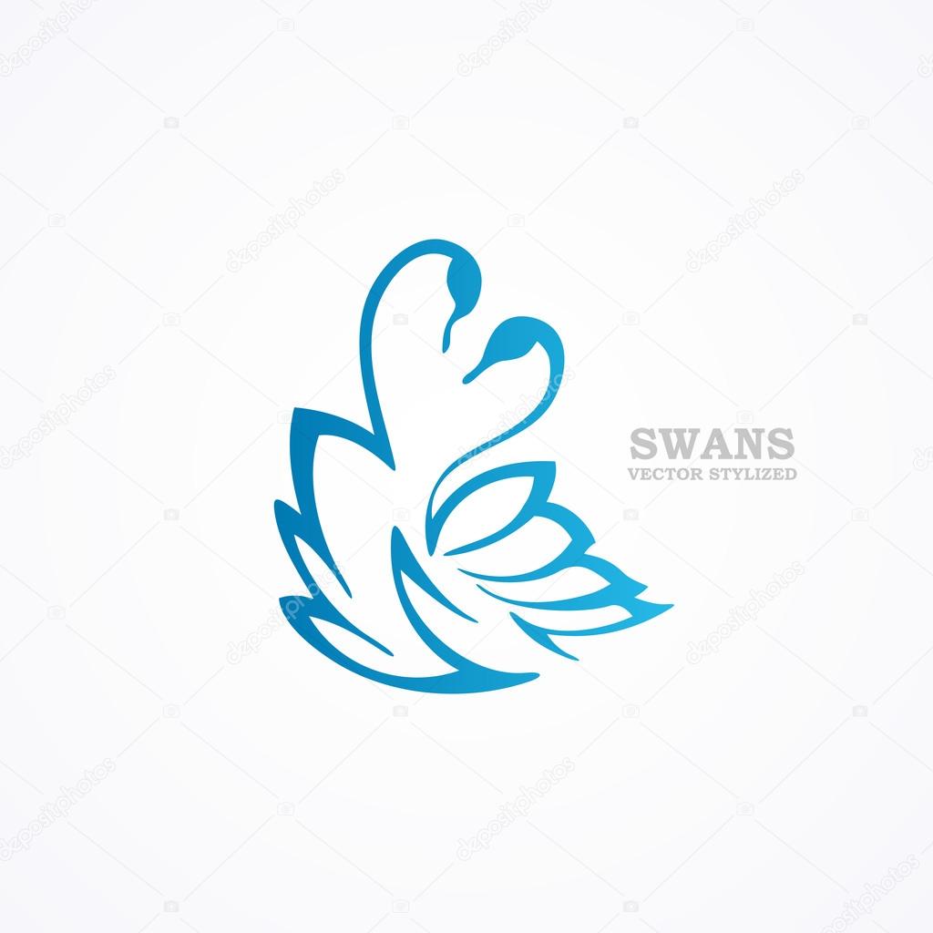 Drawn stylized blue swans