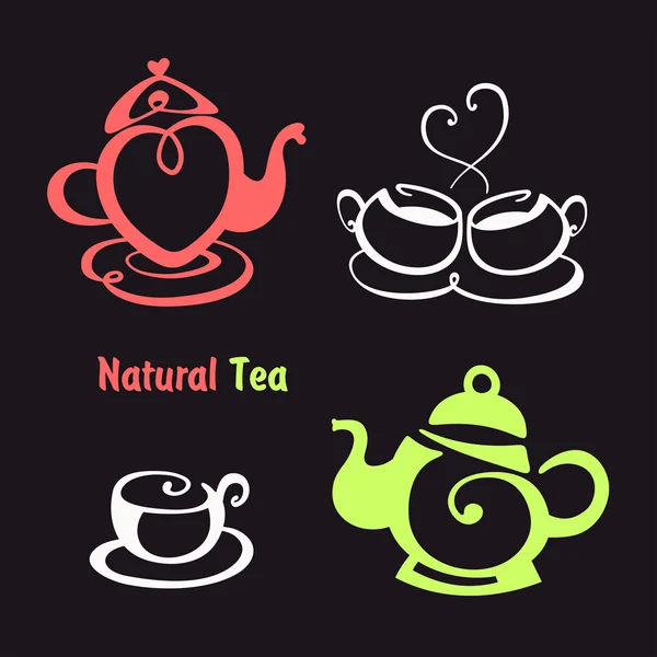 Tea set on a black background — Stock Vector