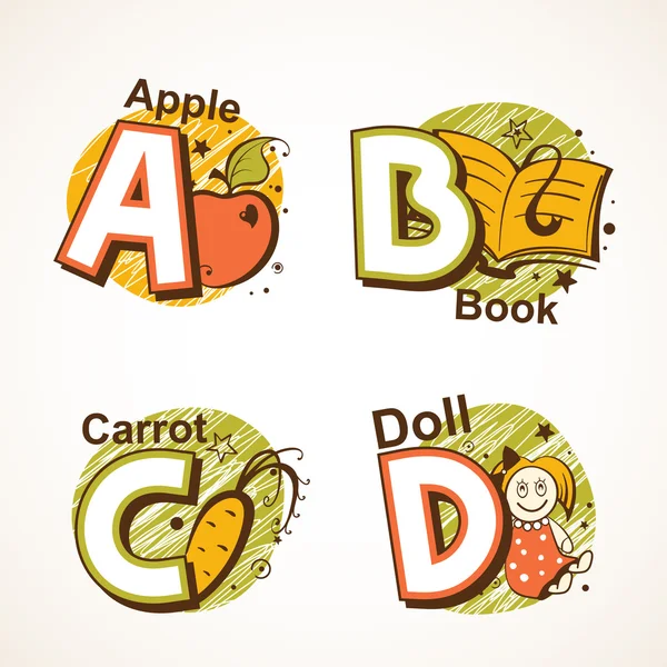 Alphabet set from A to D — Stock Vector