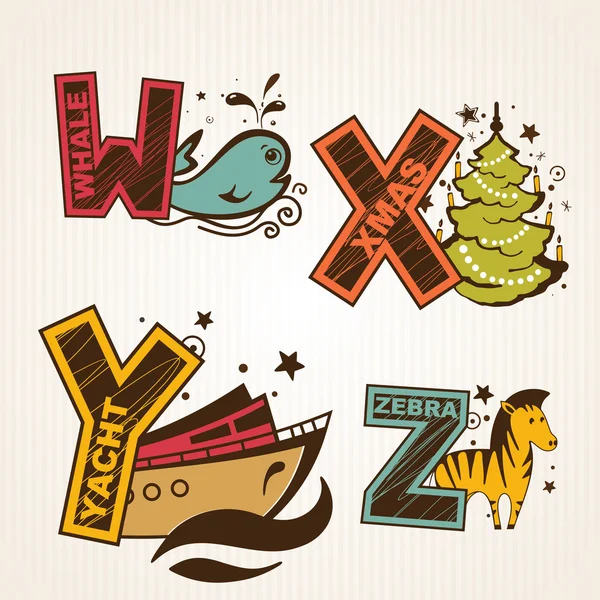 Alphabet set from W to Z — Stock Vector