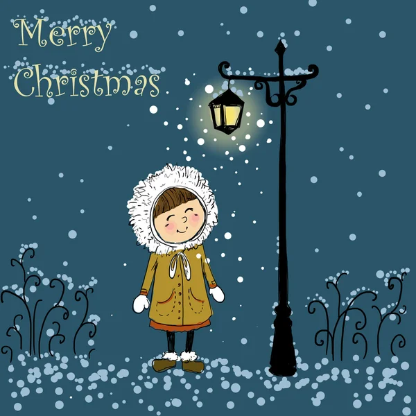 Little winter girl. Christmas card — Stock Photo, Image