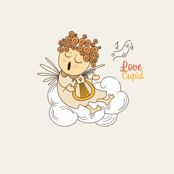 Cupido suonare l'arpa — Vettoriale Stock