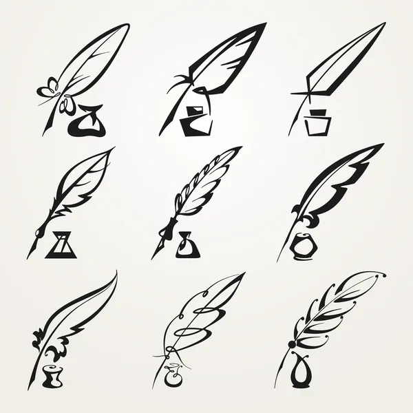 siyah beyaz tüy kalem ve mürekkep