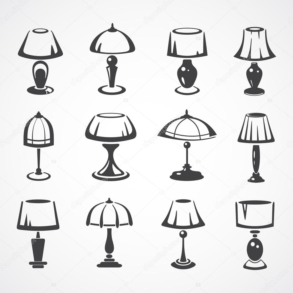 Vintage table lamp line illustration set