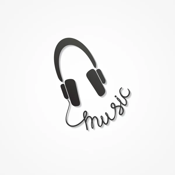 Auriculares con texto "música " — Vector de stock