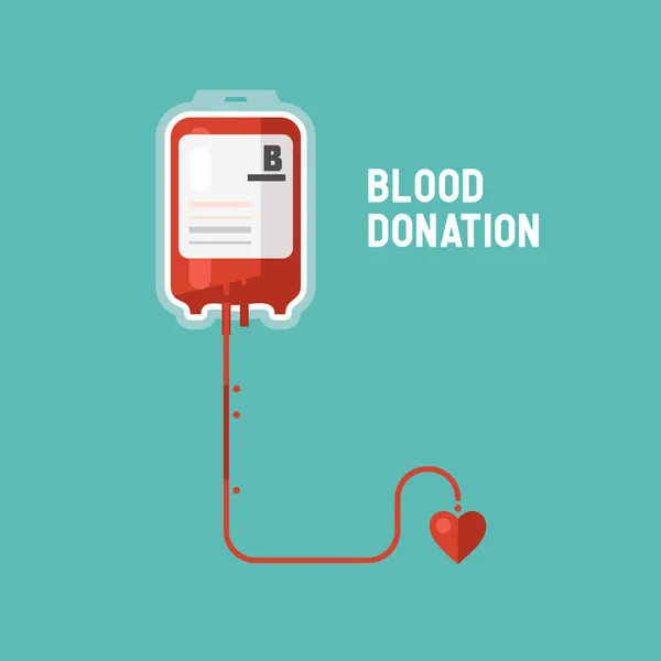 Sacchetto di donazione di sangue con tubo. Concetto di donazione di sangue. Design piatto vettoriale — Vettoriale Stock