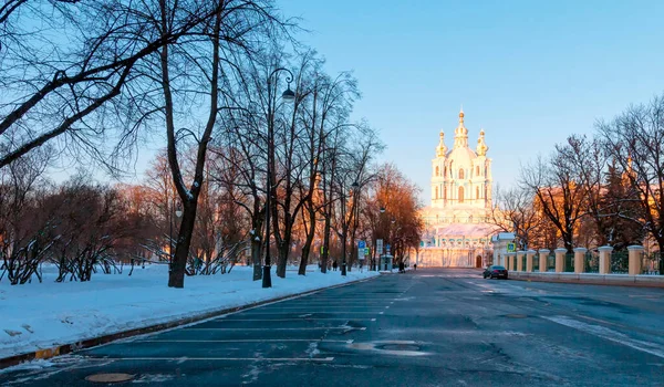 Vista Catedral Smolny Desde Parque Smolny Día Invierno Soleado Sankt — Foto de Stock