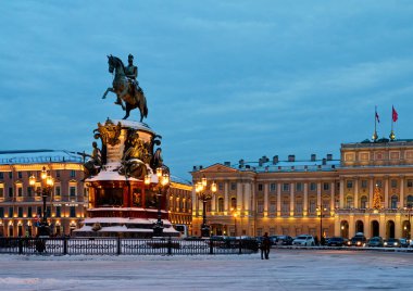 View of the Monument to Emperor Nikolay I and the Mariinsky Palace. Saint Petersburg, Russia. January 8, 2022