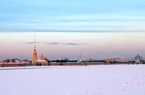 View Neva River Peter Paul Fortress Frosty Winter Evening Saint — Stok fotoğraf