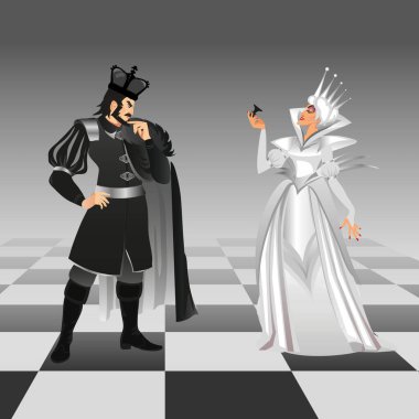 Satranç siyah kral ve beyaz kraliçe savaşıyor