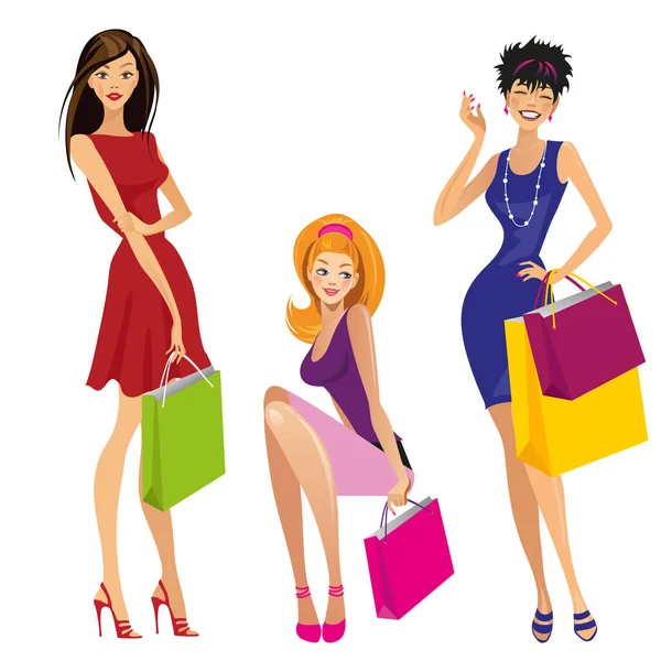 Beautiful Young Girls Shopping — Stock Vector