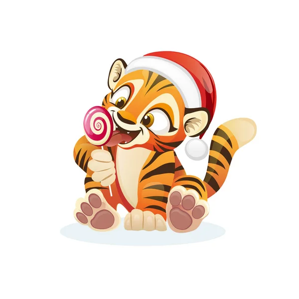 Mignon Petit Tigre Symbole Année Lécher Sucette — Image vectorielle