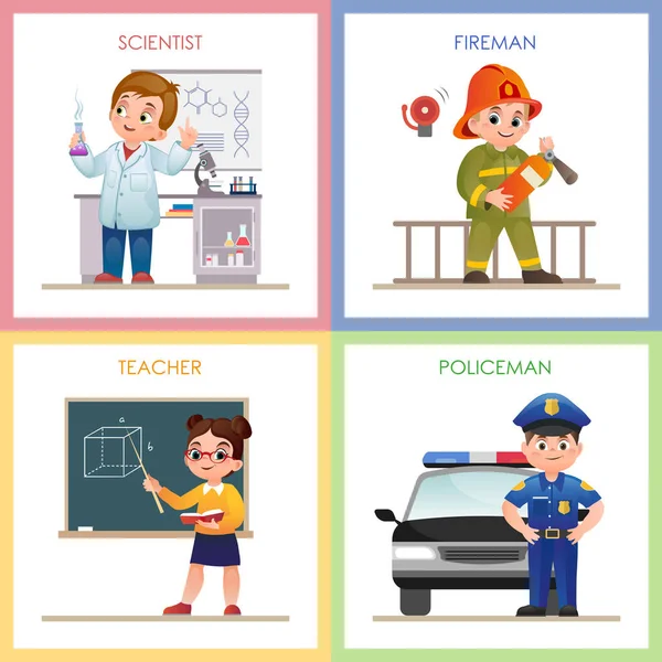 Παιδιά Εργάτες Παιδική Επαγγελματική Στολή Επάγγελμα Αστυνομικού Παιδιού Και Μωρού — Διανυσματικό Αρχείο