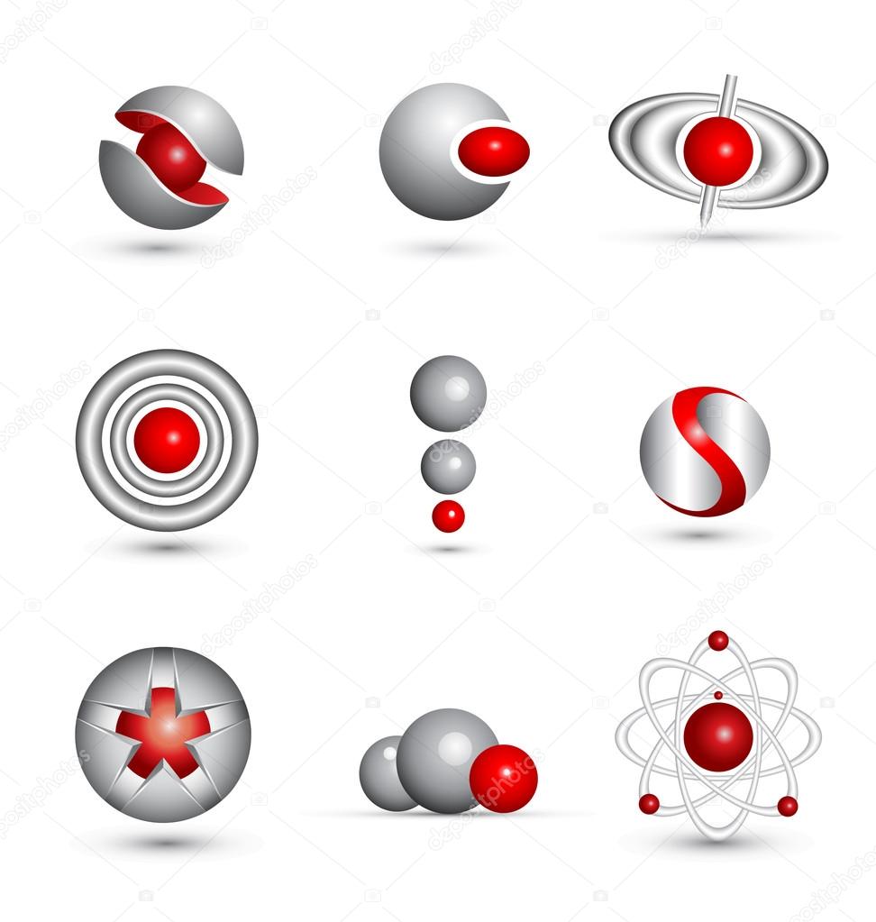 Nine variants of the logo in gray and red