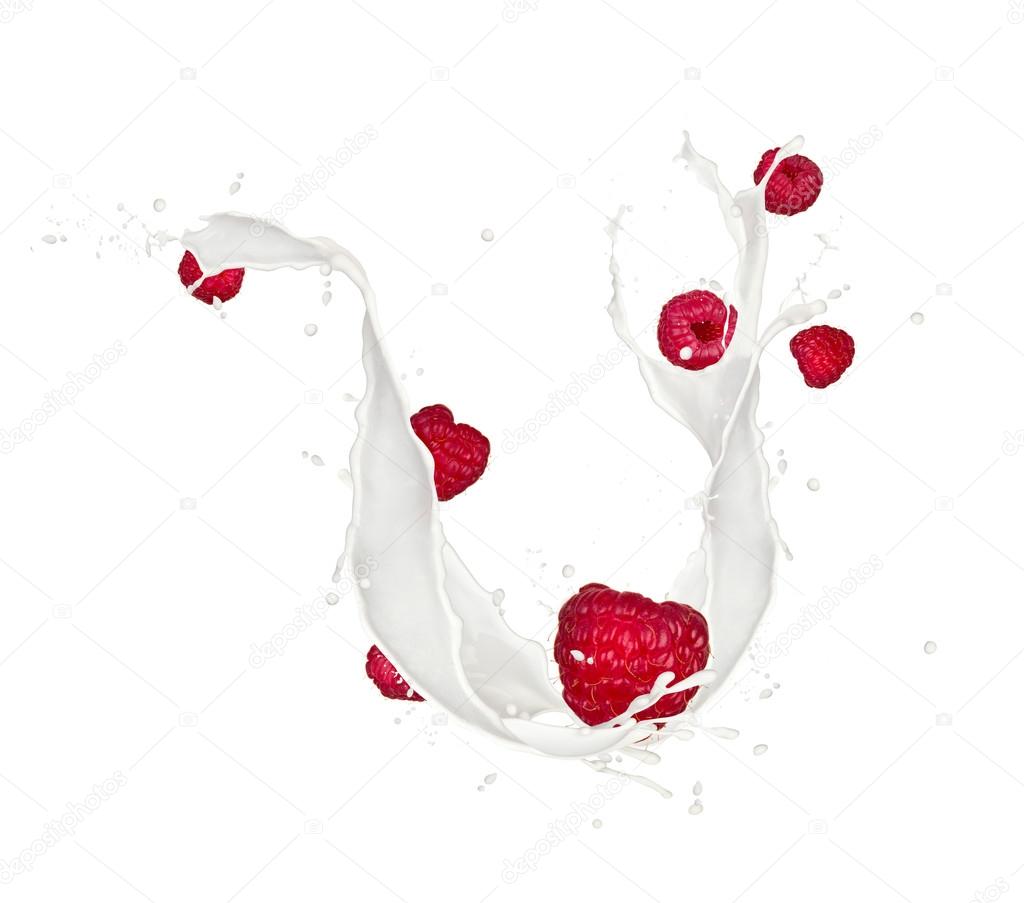 Raspberries in milk