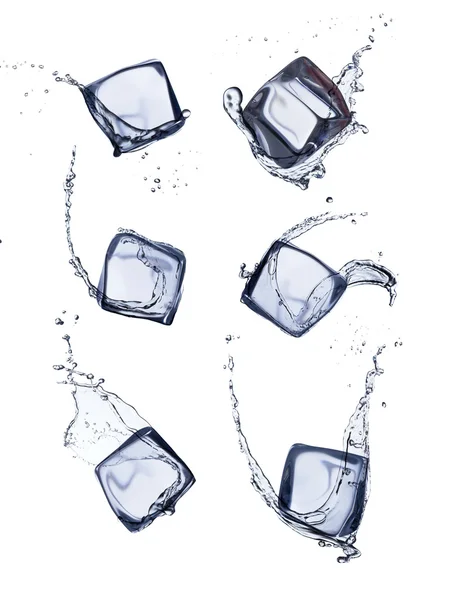 Collection of ice cubes with water splash — Stock Photo, Image