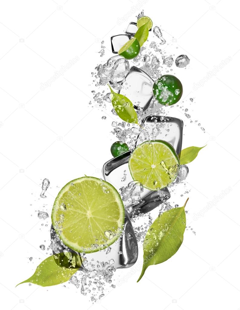 Ice limes on white background