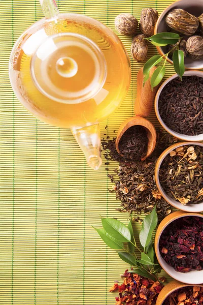 Various dry tea in small bowls — Stock Photo, Image