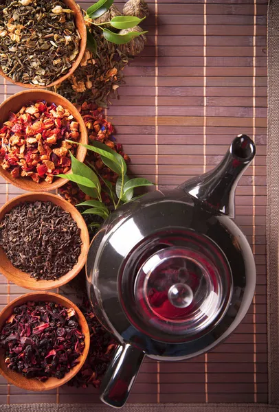 Various dry tea in small bowls — Stock Photo, Image