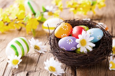 Easter colored eggs on wood clipart