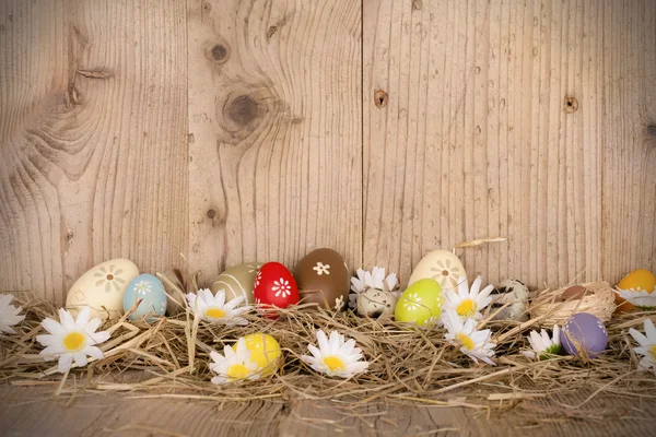 Easter eggs on wood — Stock Photo, Image