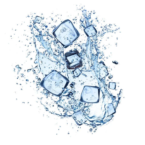 Eiswürfel mit Wasserspritzern — Stockfoto