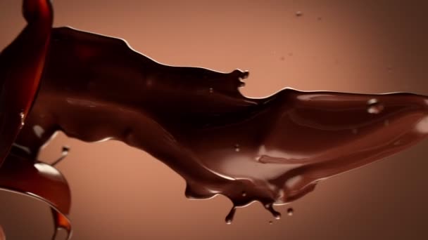 Super Langzame Beweging Van Roterende Donkere Warme Chocoladespetters Gefilmd Hoge — Stockvideo