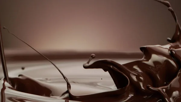 Macro Photo Premium Dark Chocolate Splashing Freeze Motion Splashing Melted — Stock Photo, Image