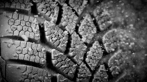 Winter Car Tire Snow Detail Macro Photo Winter Weather Concept — Stock Photo, Image