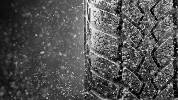 Pneu Carro Inverno Com Neve Detalhes Foto Macro Conceito Clima — Fotografia de Stock