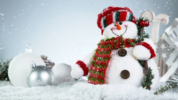 Fondo Navidad Con Muñeco Nieve Decoración Festivos Tema Celebración Espacio — Foto de Stock
