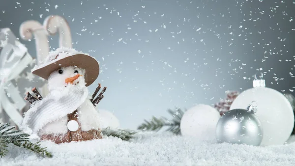 Christmas Background Snowman Decoration Holidays Celebration Theme Free Space Text — Stock Photo, Image