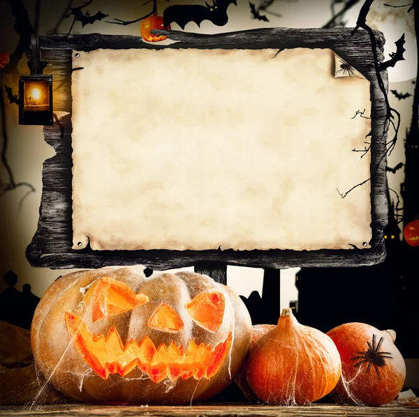 Halloween concept with blank board for text — Stock Photo, Image