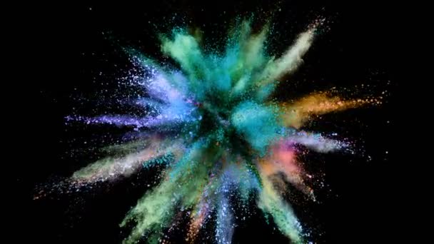 Супер медленное движение цветного взрыва порошка — стоковое видео