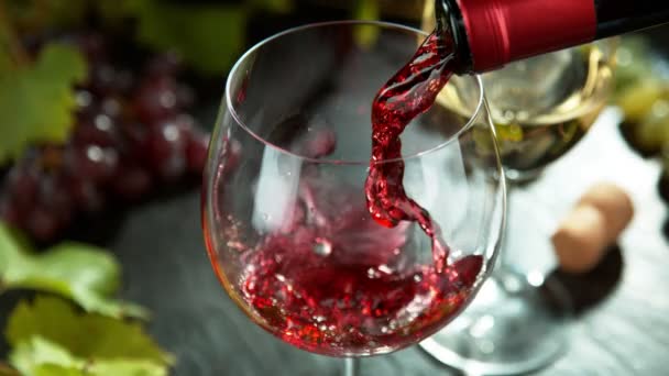 Mouvement Super Lent Verser Vin Rouge Dans Verre Nature Morte — Video