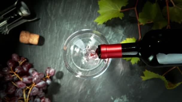 Super Slow Motion Pouring Red Wine Glass Filmed High Speed — Stock Video