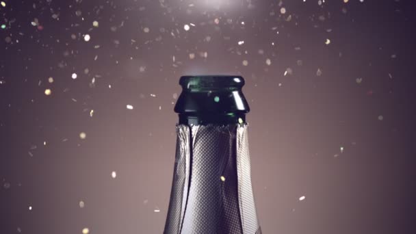 Parıldayan Parçacıklarla Şampanya Patlamasının Süper Yavaş Çekimi Yüksek Hızlı Sinema — Stok video