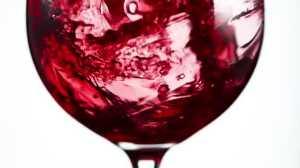 Super Slow Motion Pouring Red Wine Detail Isolated White Background — Stock Video