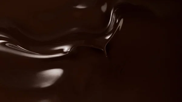Closeup Splashing Dark Melted Chocolate Top View — 图库照片