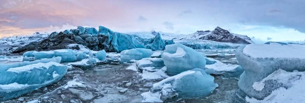 Айсберг Лагуни Fjallsarlon Ісландія Панорамний Вид Гарний Захід Сонця Світла — стокове фото