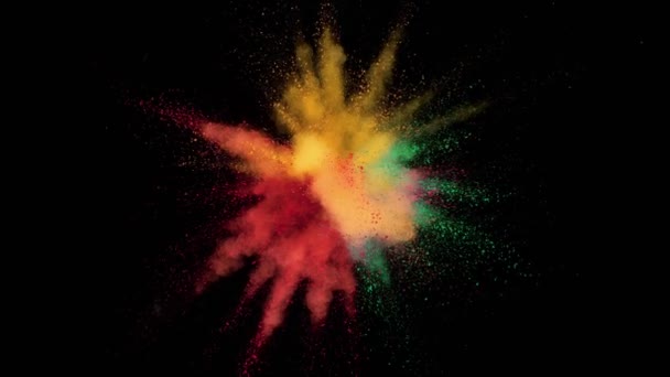 Super Câmera Lenta Explosão Colorido Isolado Fundo Preto Efeito Rampa — Vídeo de Stock