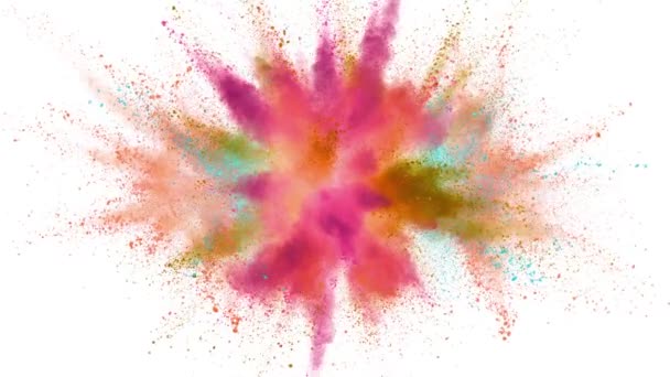 Super Slow Motion Colored Powder Explosion Isolated White Background Speed — Video Stock