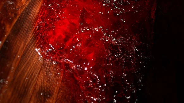 Freeze Motion Splashing Red Wine Wooden Barrel Concept Pouring Wine — Stock Fotó