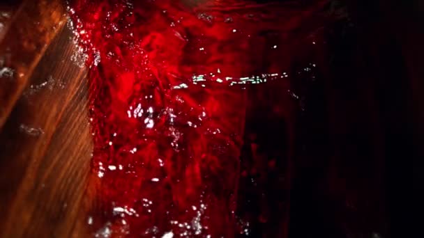 Super Slow Motion Pouring Red Wine Barrel Filmed High Speed — Vídeo de Stock