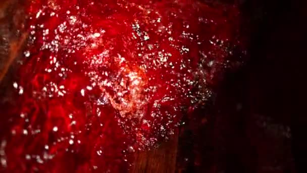 Super Slow Motion Pouring Red Wine Barrel Filmed High Speed — Vídeo de Stock